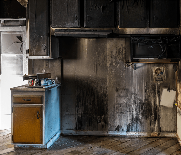 home kitchen with smoke damage from fire 
