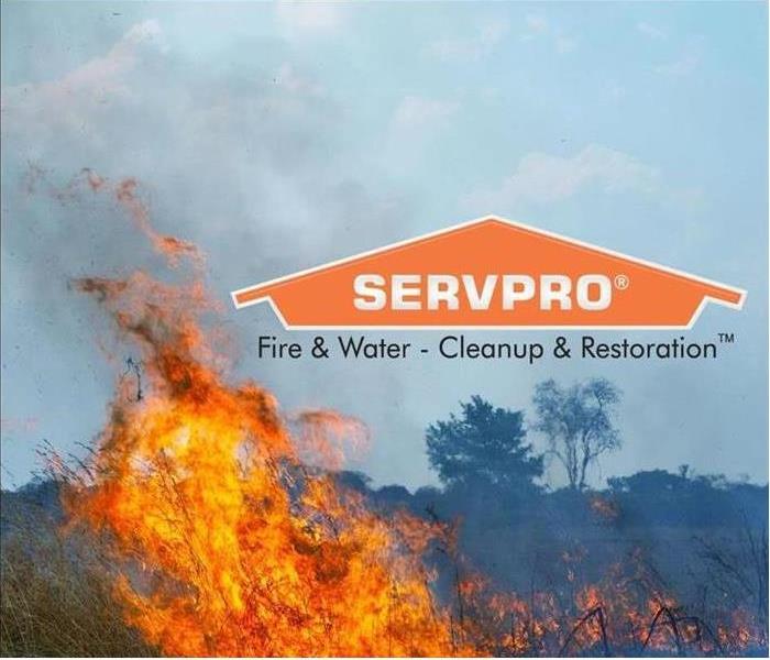 Servpro logo with fire in the background 