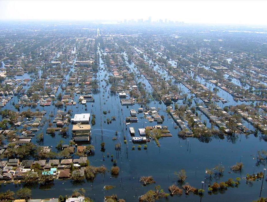 Flooded town with trees and homes 